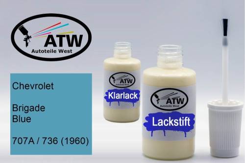 Chevrolet, Brigade Blue, 707A / 736 (1960): 20ml Lackstift + 20ml Klarlack - Set, von ATW Autoteile West.